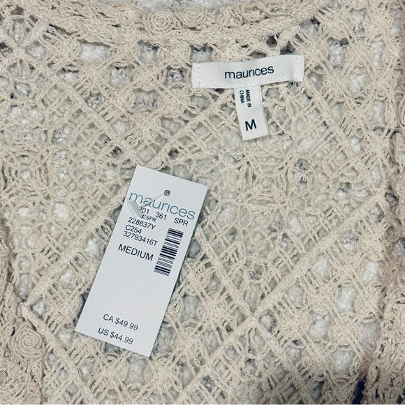 Maurices Crochet Open Front Cardigan Cover Up NEW Women Medium Creamy Beige Gift - Picture 4 of 15